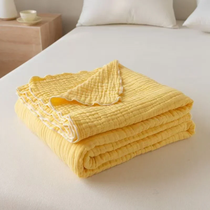 6-layer 100% Cotton Gauze Blanket Throw Children Single Double Bedding Solid Color Class A Twin Queen King Size Towel Quilt