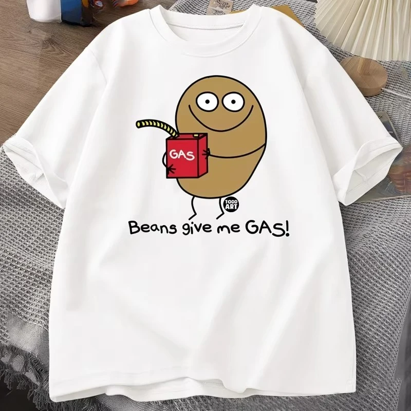 Funny T-shirt Beans Give Me Gas Tee Shirt Fart Humor Tshirt Hilarious Joke Humorous T Shirt Women Men Short Sleeve Clothing Tops