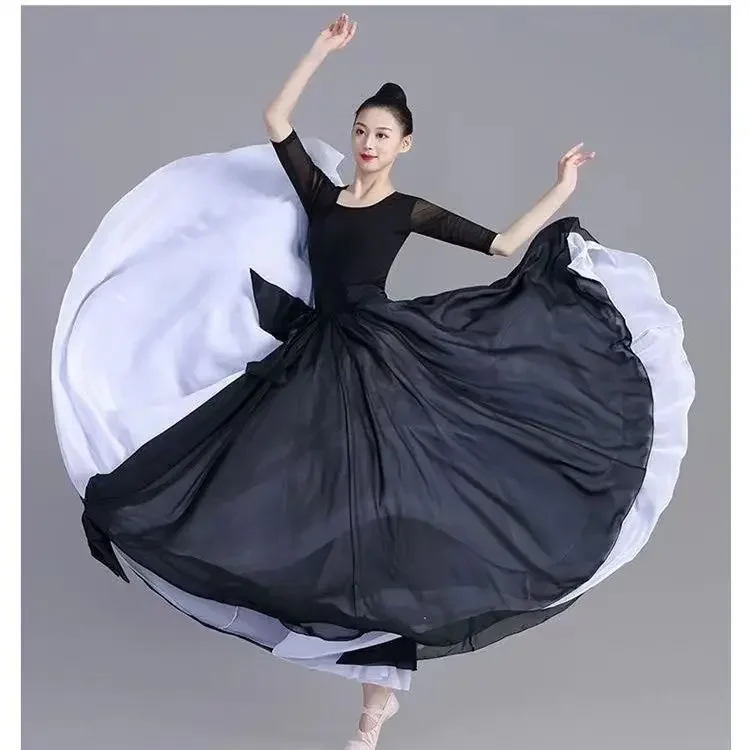 Nouveau 720 degrés danse classique 2 couches jupes pour les femmes scène artiste Performance Ballet Flamenco danse pratique jupe