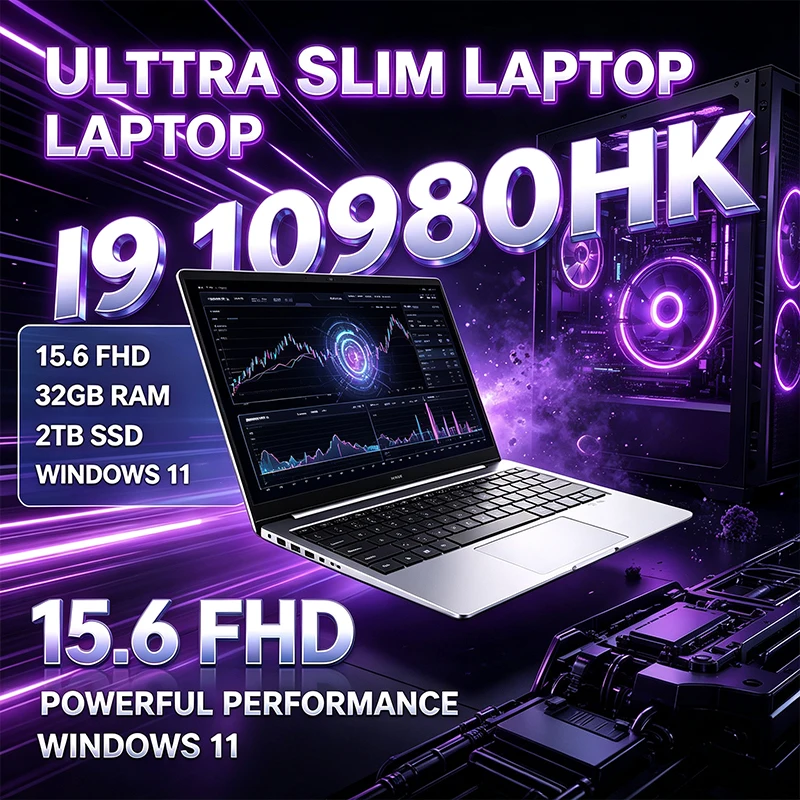 15.6 Inch Ultra Slim Laptop Intel Core i9-10980HK 120Hz FHD Display 32GB 2TB Backlit Keyboard Windows 11 Long Battery for Office