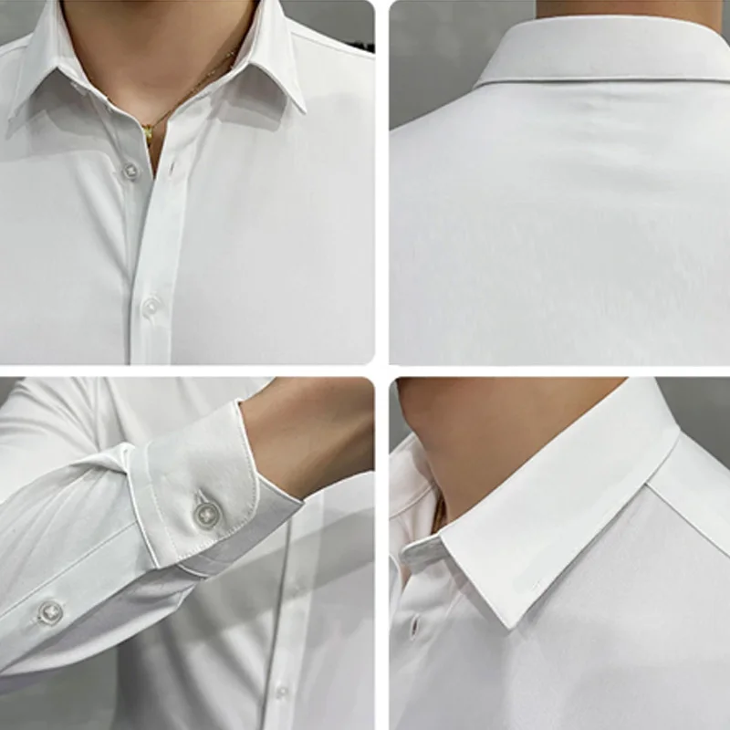 Men Turn-Down Collar Tuxedo Shirt Long Sleeve Regular Fit Button Down Wedding Dress Shirts Black White Gray 5XL 6XL 7XL