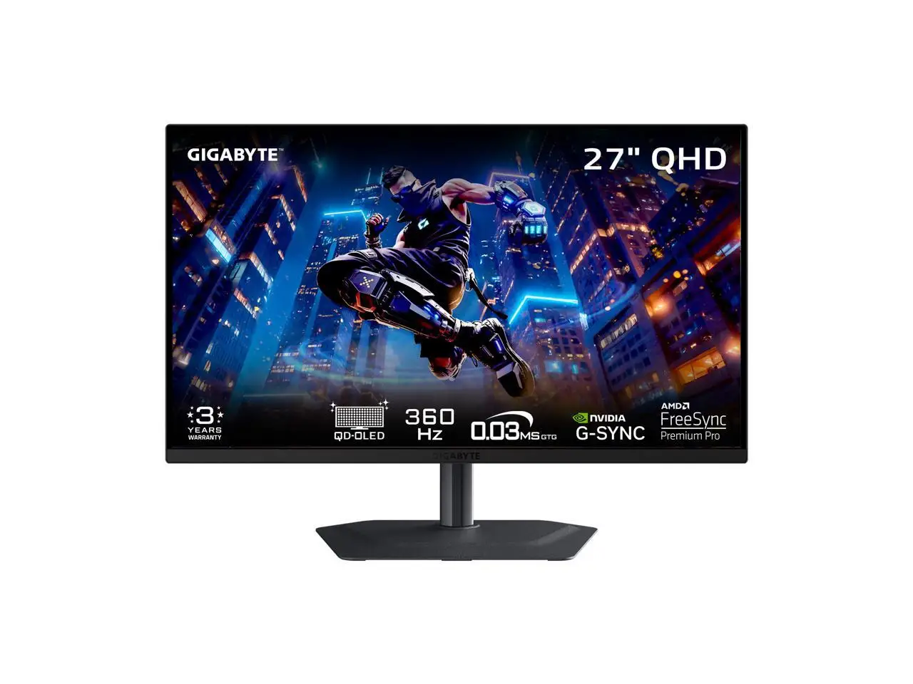 GIGABYTE 27 inch QHD 2K 1440P 360Hz  AMD FreeSync Premium Pro & G-SYNC Compatible HDR400 KVM USB-C Built-in Speakers OLED Gaming Computer Monitor with Height Adjustable, Swivel, Pivot & Tilt Stand