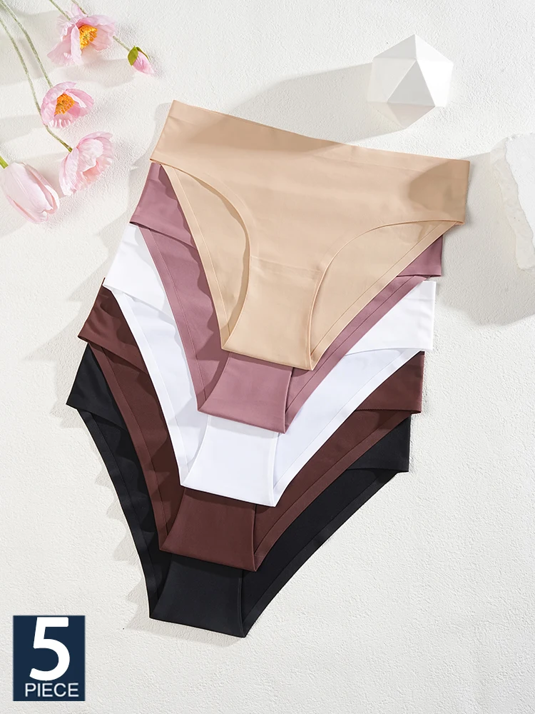 FINETOO 5Pcs/Set Women's Simple Casual Comfortable Daily Wear Briefs Snug Zone Women's Seamless Comfortable Triangle Panties