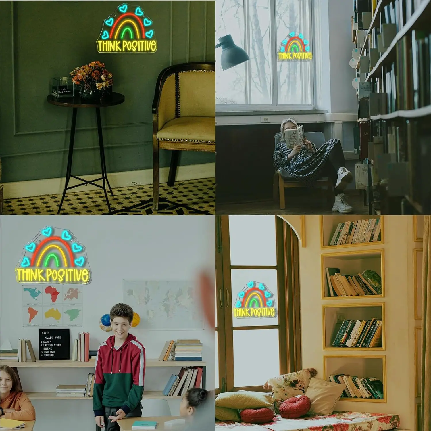 

Think Positive Neon Sign Rainbow Led For Wall Decor Colorful Light Up Sign For Boys Bedroom Living Room Bookstore Library Bookis