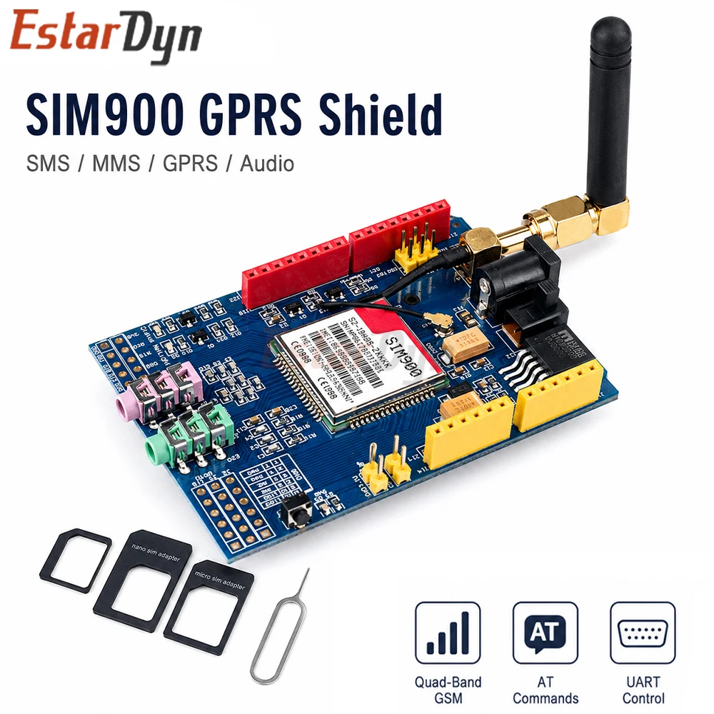 Estardyn SIM900 2G GSM GPRS Shield Development Board Quad Band 850/900/1800/1900MHz UART AT Command for UNO