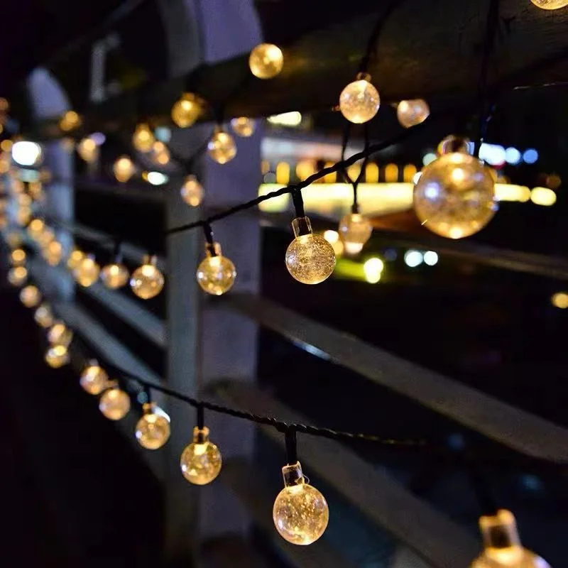 Solar String Lights para pátio, bola de cristal, luzes LED, ao ar livre, impermeável, Powered Pátio Light, Decorações de Natal, 220, 2023