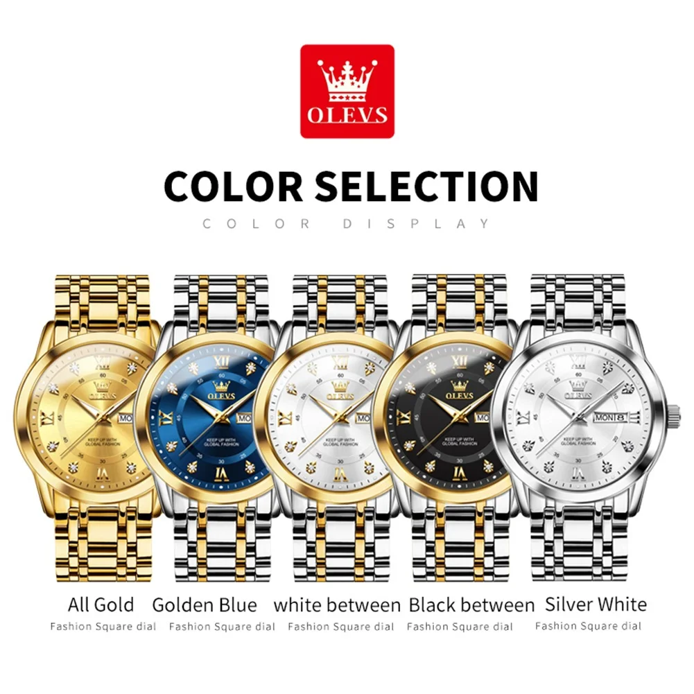 OLEVS Quartz Watch for Men Luxury Diamonds Gold Watch Waterproof Luminous Stainless Steel Business Men\'s Quartz Watch Mens Watch