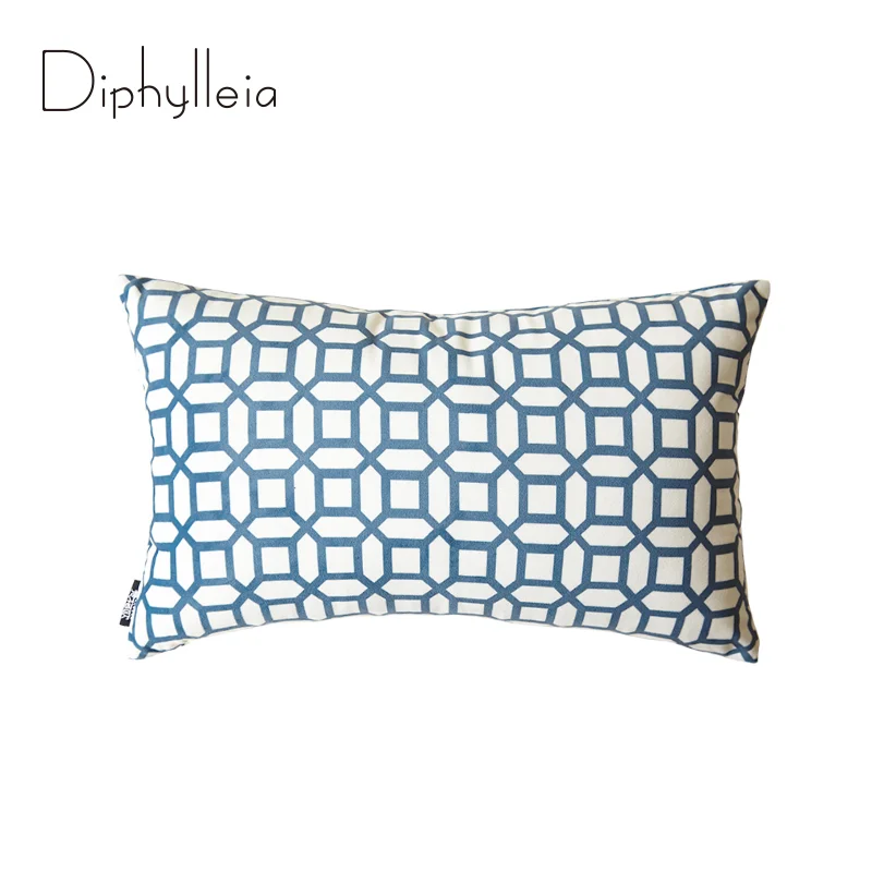 Diphylleia Argyle Blue And White Lumbar Pillow Case Luxury Handmade American Style Modern Geometry Pattern Cushion Cover 30x50cm