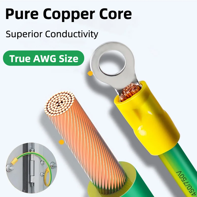 

BVR Solar Photovoltaic Grounding Wire Terminals 10AWG Copper PV Cabinet Bridge Leakage Earth Cable 100 PCS Yellow-Green