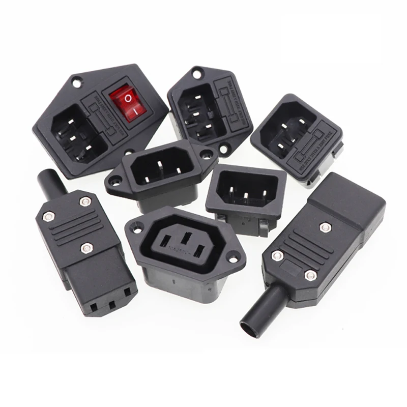 2pcs AC-01 AC-02 AC-03 AC-05 AC-06 C14 Electrical AC Socket with Fuse Holder Connector Socket