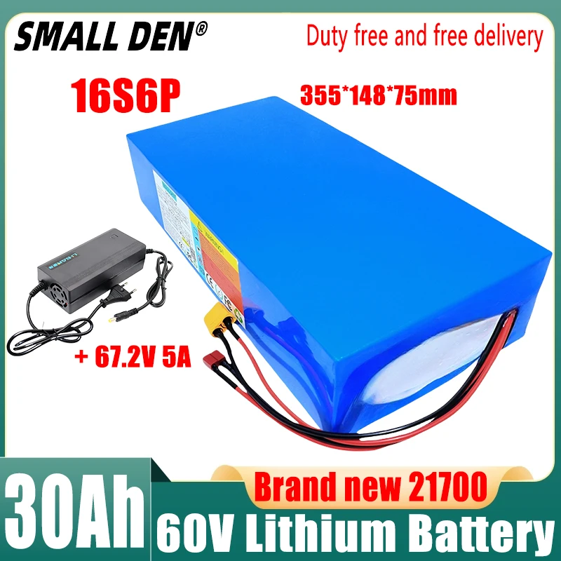 

60V 30Ah 21700 Lithium battery pack 16S6P 1000-2500W High Power 67.2v Electric vehicle Scooter Motorcycle Tricycle + 5A charger