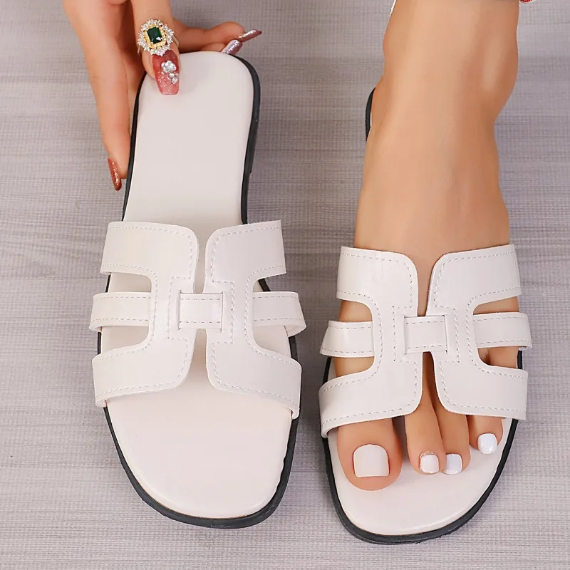 Novedad de verano, Sandalias planas a la moda, zapatillas antideslizantes de suela suave hueca con punta abierta y cabeza cuadrada a la moda para mujer