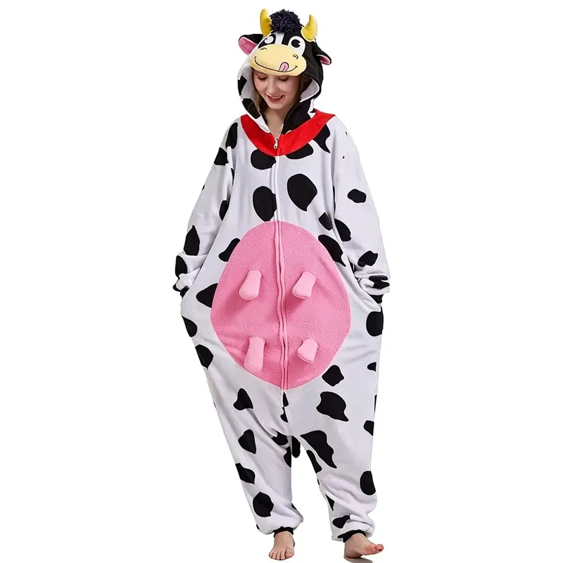 Cartoon Animal Kigurumi Women Onesie Pajama Mouse Cow Dog Cosplay Costume Family Jumpsuit for Halloween Christmas Party Homewear