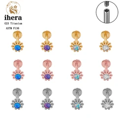 G23 Titanium Opal Gold Color Piercing Stud Earrings ASTM F136 16G Tragus Helix Cartilage Ear Ring Labret Lip Stud Body Jewelry
