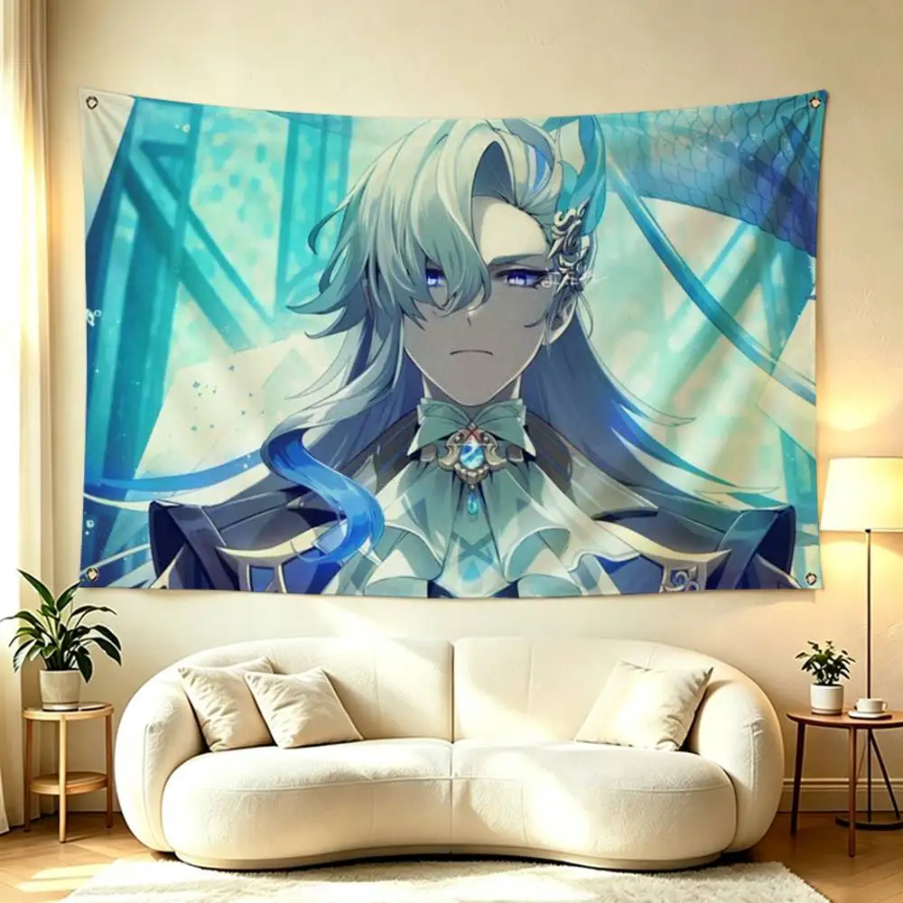 G-Genshin Impact Neuvillette Flags Wall Hanging Tapestry Outdoor Garage Room Decorative flag Background Blanket