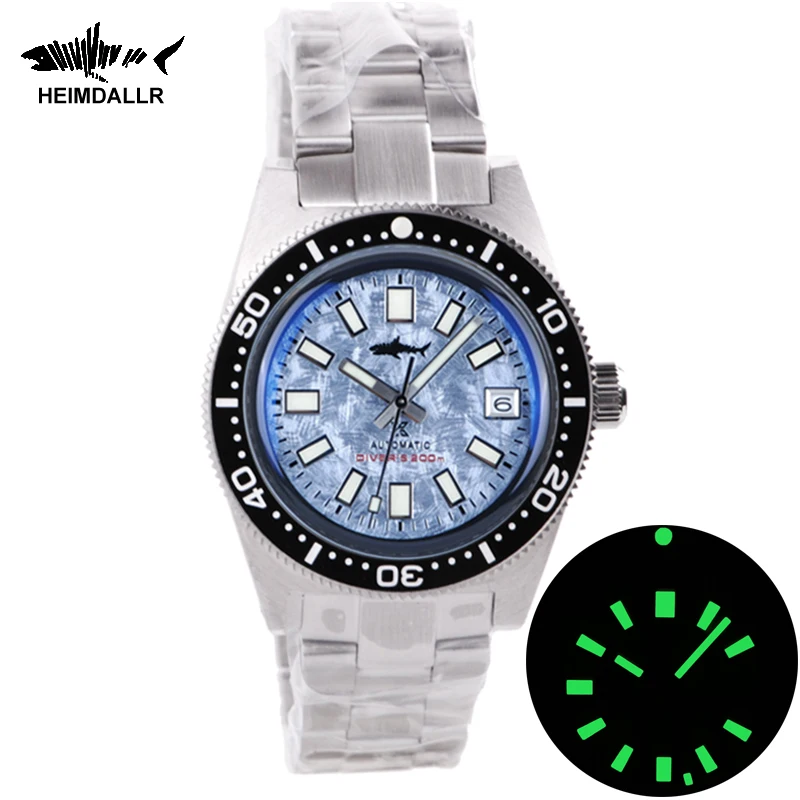 HEIMDALLR-Reloj de pulsera de cristal de zafiro con movimiento mecánico automático, reloj de buceo de 62MAS, 200M, NH35A C3, esfera luminosa