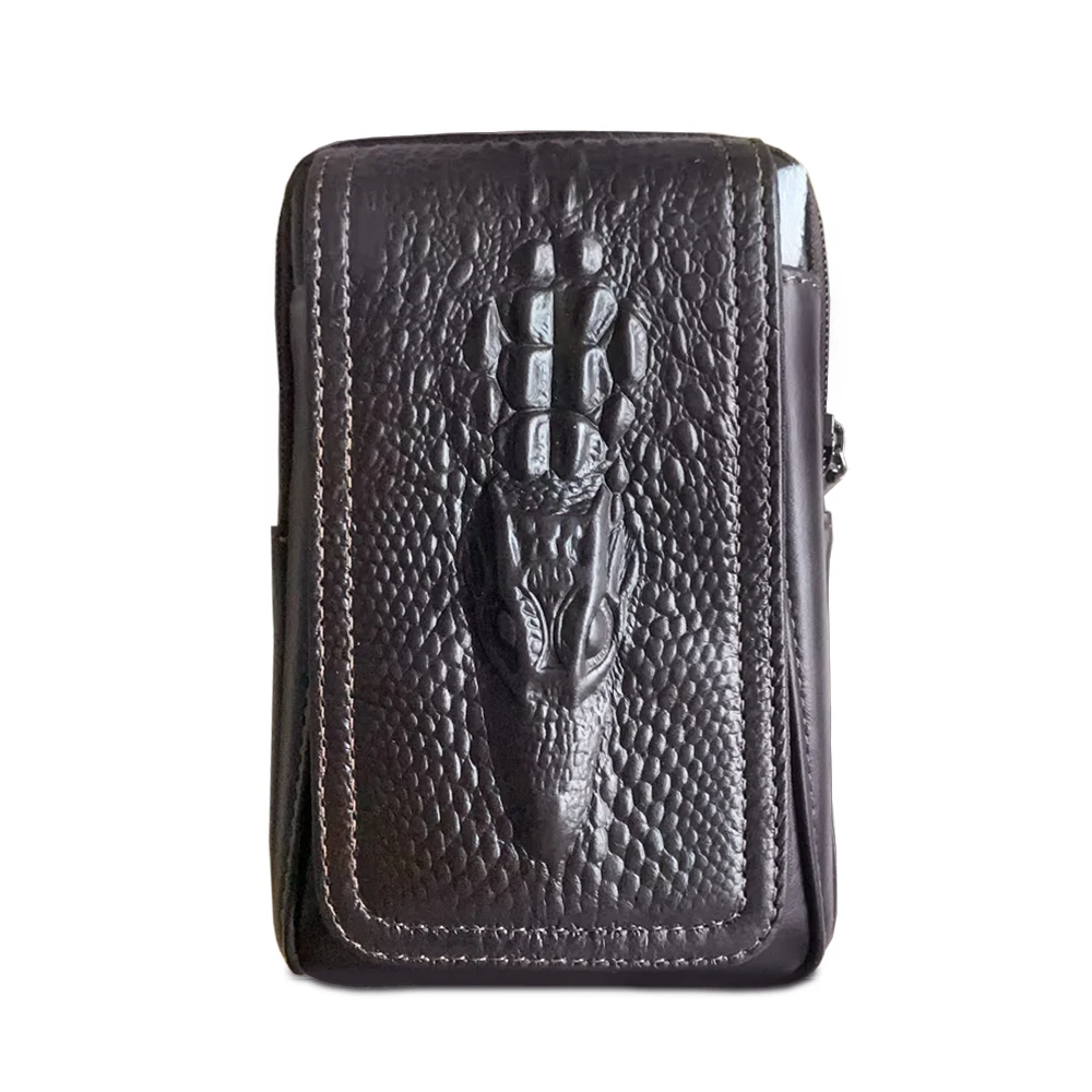 Men Real Cowhide Cell Mobile Phone Case Purse Bum Crocodile Grain Style Cigarette Belt Hip Genuine Leather Waist Pack Fanny Bag