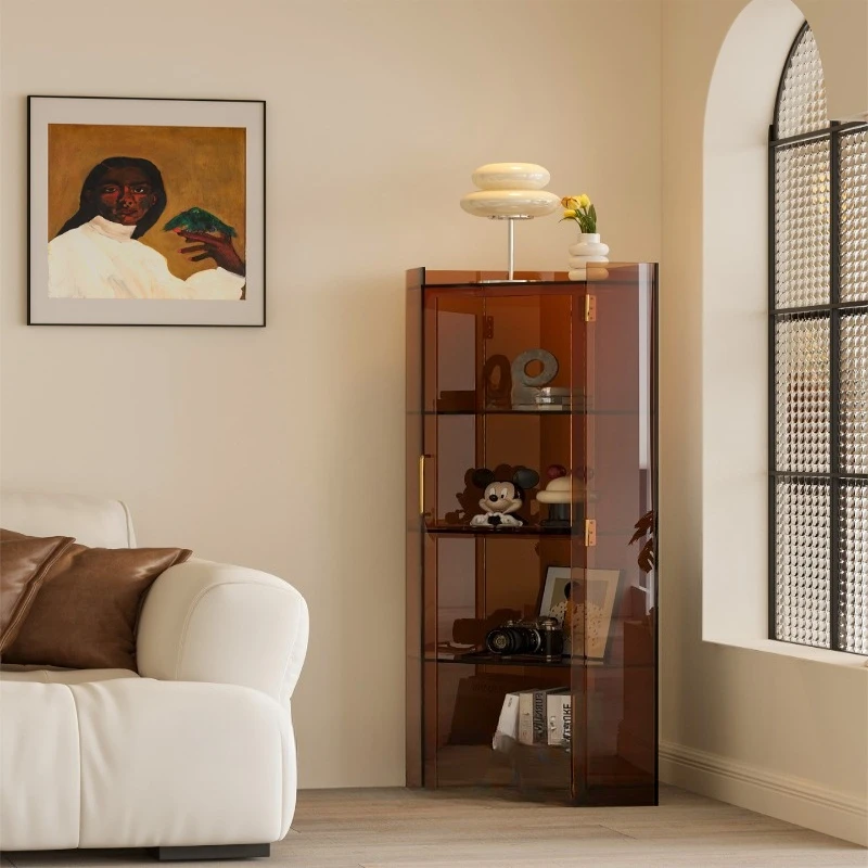 Acrylic corner storage cabinet, triangular display cabinet with door, living room corner bedroom study floor locker