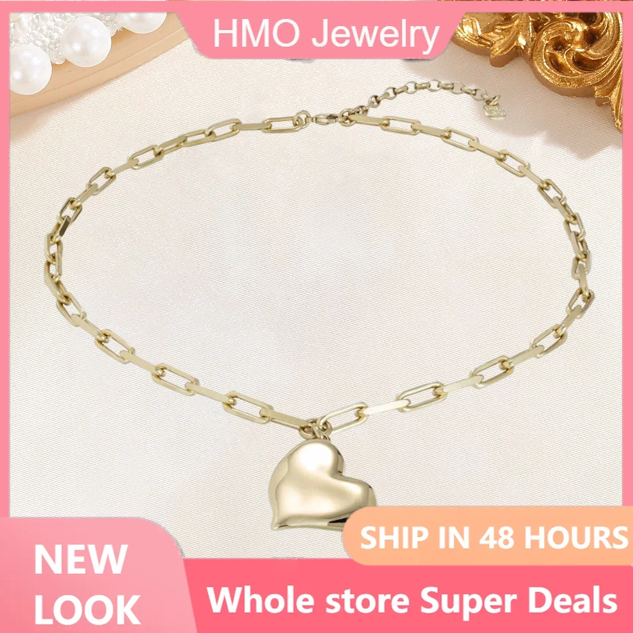 

2024 Latest Hot Sales Spain UNOde50 Jewelry fashion Golden Smooth Heart Necklace Romantic Valentine's Day Gift for Girlfriend