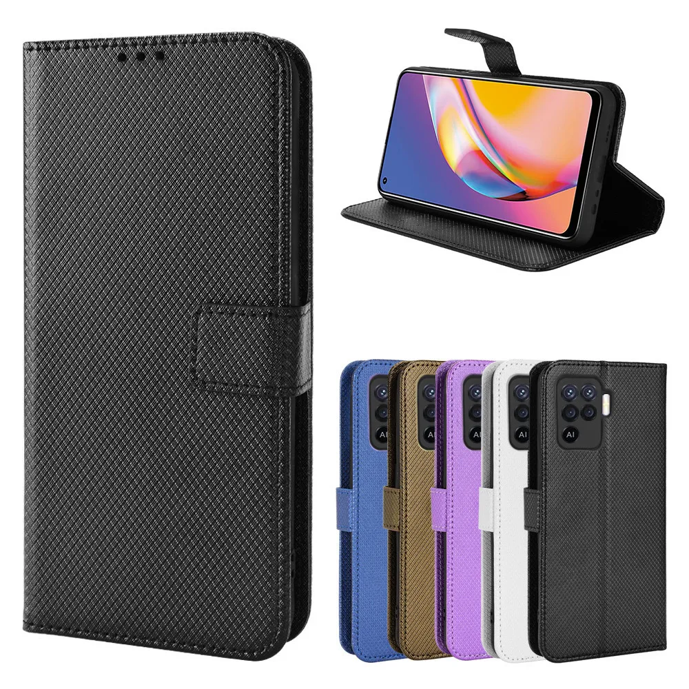 حافظة جلدية غطاء وقائي لهاتف OPPO Reno 5F غطاء حامل قابل للطي لهاتف OPPO Reno5F محفظة بطاقة حامل الهاتف Coque
