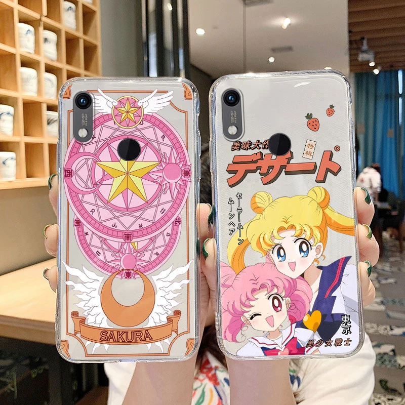 Cartoon Anime Sailors Moons Rabbit Cute Girls Cat Phone Case For Huawei Y6 Y7 Y9 2019 P Smart P30 P20 Lite Transparent Cover