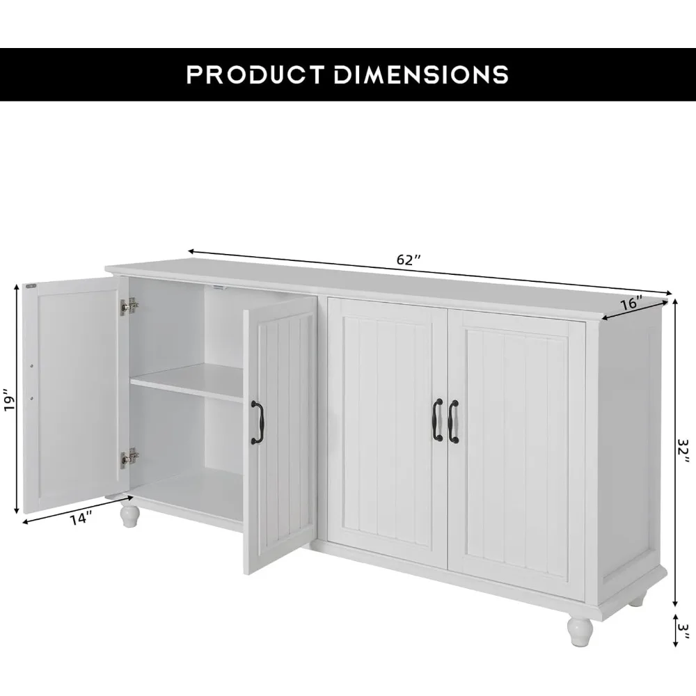 Armário de bar de café de 62 polegadas com armazenamento para buffet de cozinha e sala de jantar