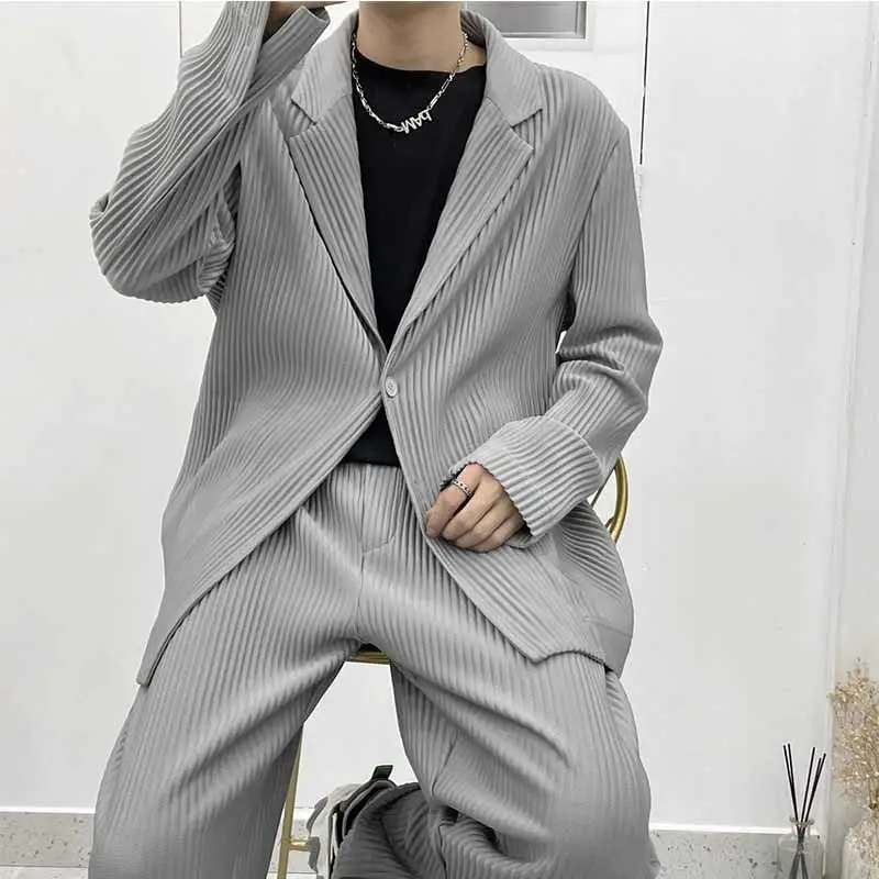 1-H10  Suit suit Men's Spring and Autumn Ruffian Handsome Loose Fashion Brand Casual Yuppie Suit Simple Draped Two-piece Suit