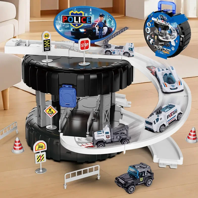 Engineering Mini Cars Rail Scene Toy Parking Lot Wheels Storage Box  Model Track Vehicle Building Boys Play Set Construction Car