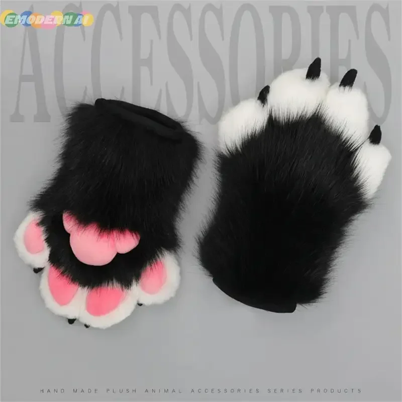 Handmade Cosplay Costume Accessories Furry Cat Claw Gloves Plush Accessories Nail Claw Gloves Cute Anime Bear Paw Fluffy Mitten