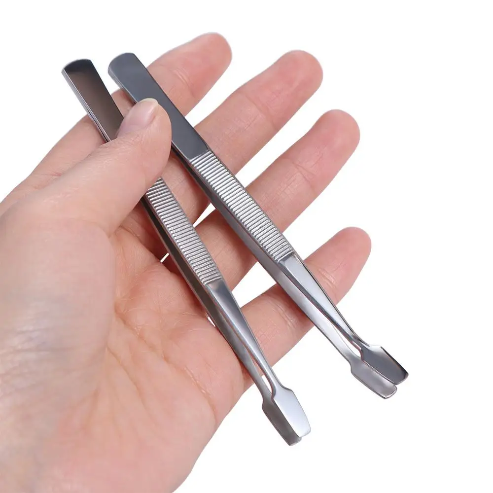 Pinzas para pestañas de boca plana de acero inoxidable, alicates profesionales para cejas rectas/codos, ayuda para pestañas postizas, belleza