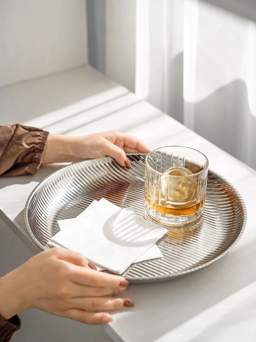 Stainless Steel Decorative Tray, 12 inch Round Plate, Luxury Storage Tray for Home Decor, Living Room, Kitchen, Counter