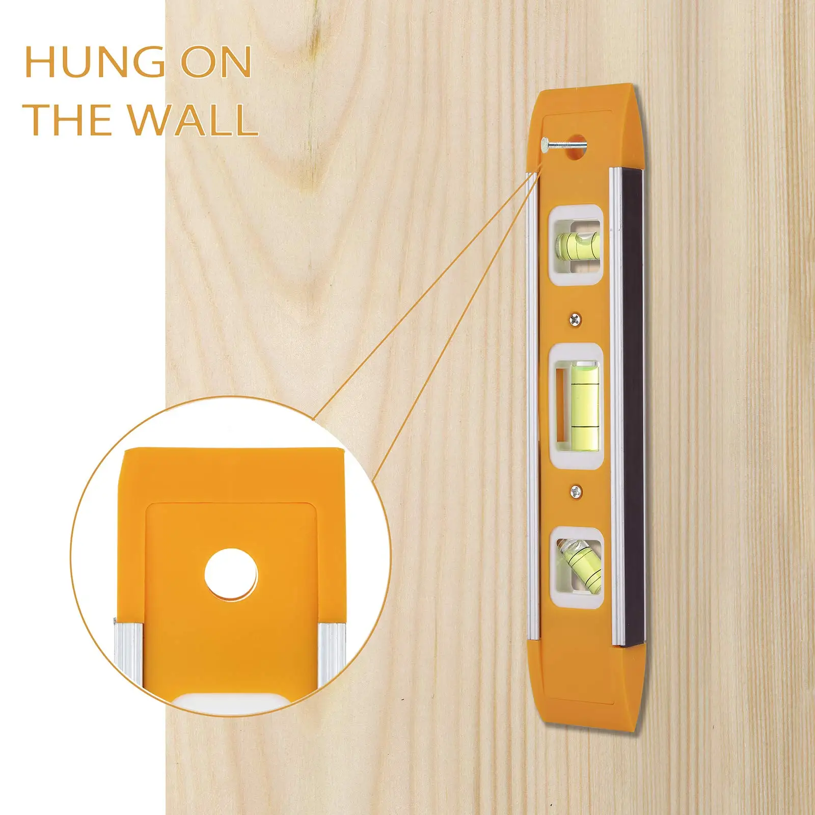 9 Inch Torpedo Level, Magnetic Box Level with 45°/90°/180° Bubbles, Shock Resistant Bubble Level Tool for Measuring