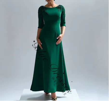 

customized Mother of Bride Dress Classic A-Line Ankle Length Half Sleeves with Beading Scoop Neck Wedding Party Customized Gowns