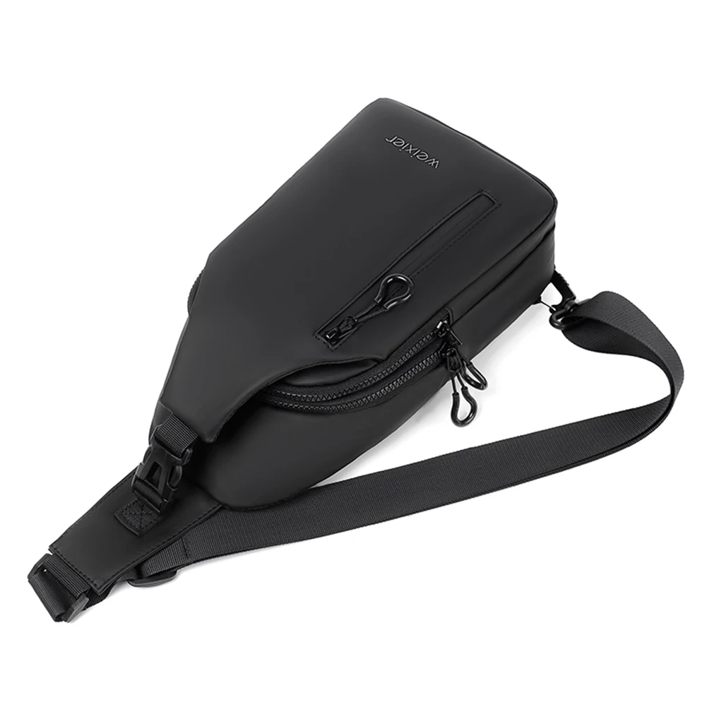 Mochila de pecho Oxford para hombre, puerto de carga USB, bolso cruzado de viaje para ciclismo, color negro