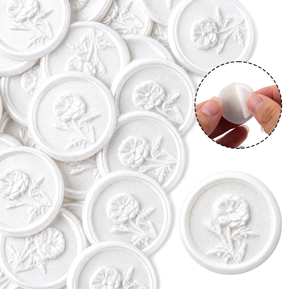 25Pcs Round/Oval Embossed Sealing Wax Sticker Lily Rose Lavender Pine Tree Self-Adhesive Stickers for Envelope Gift Wrap Decor