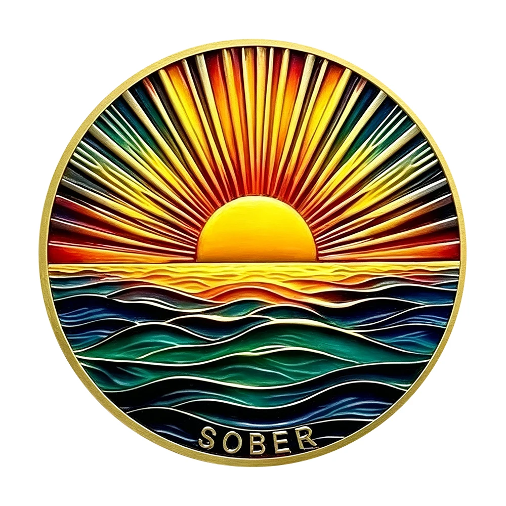 5pcs Sober Sunrise Recovery Challenge Coins We Stood In The Sunlight Sobriety Commemorative Coin Motivational Keepsake Gifts