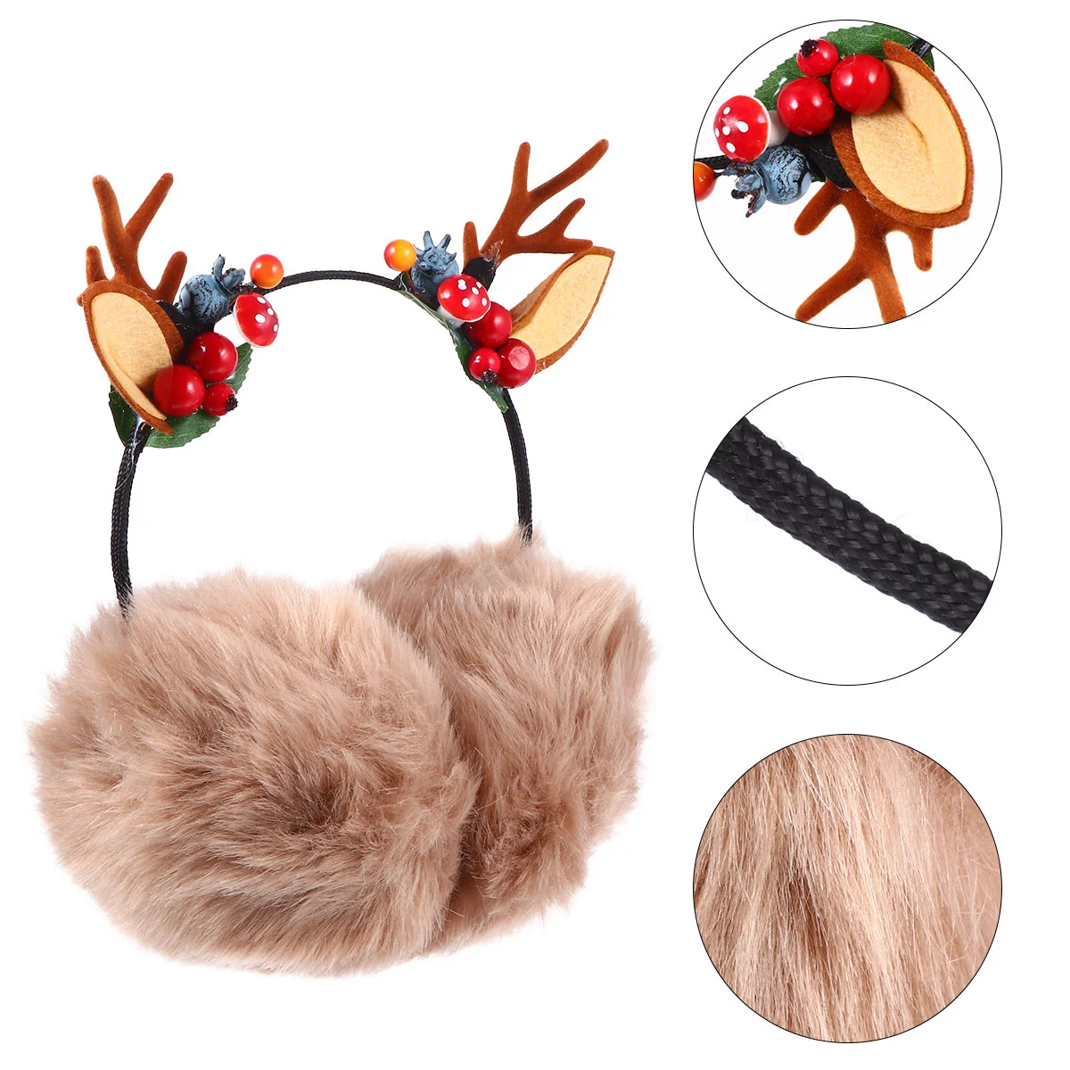 Headband Ear Muffs for Girls Winter Halloween Costumes Adults Rectangle Reindeer Antlers Fluff Miss Defenders