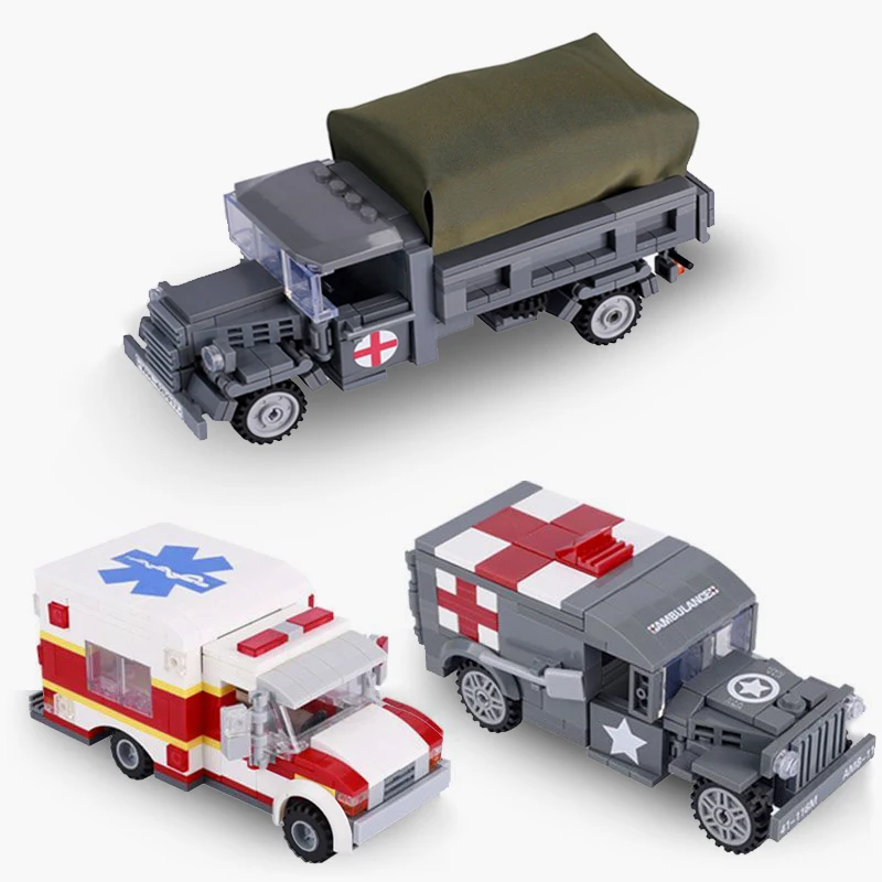 

WW2 Ambulance Building Block Military Series Truck Model City Medical Vehicle MOC Brick Assembly Toy Boy Gift