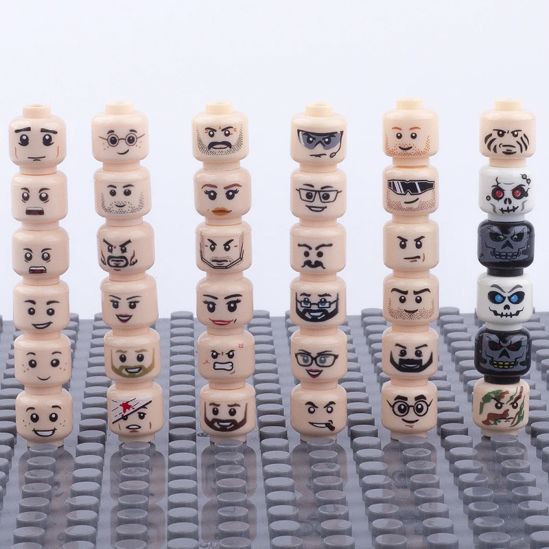 MOC WW2 Soldier Figure Head Building Blocks Military Accessories German Japanese Army Face Expression Injured Skull Toys J054