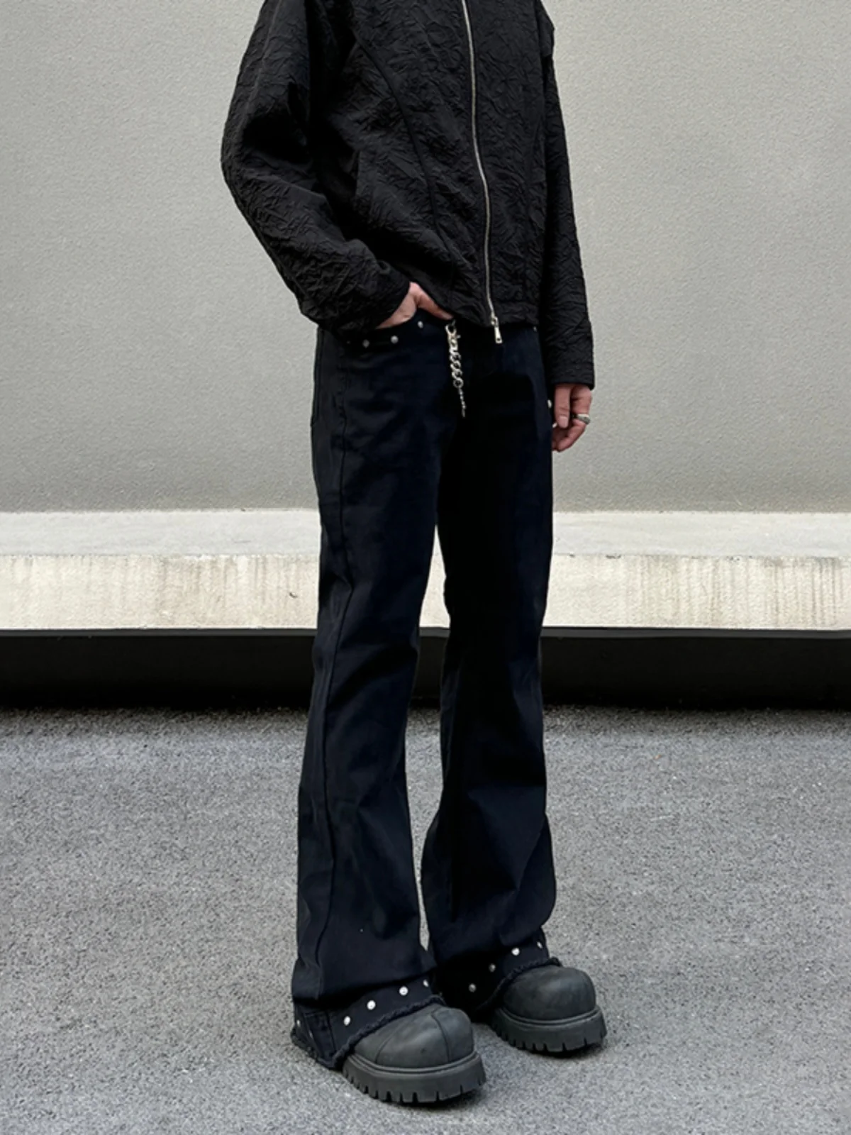 

Американские винтажные расклешенные джинсы с заклепками и заклепками, мужские модные брендовые длинные брюки Cleanfit, прямые джинсы с высокой талией