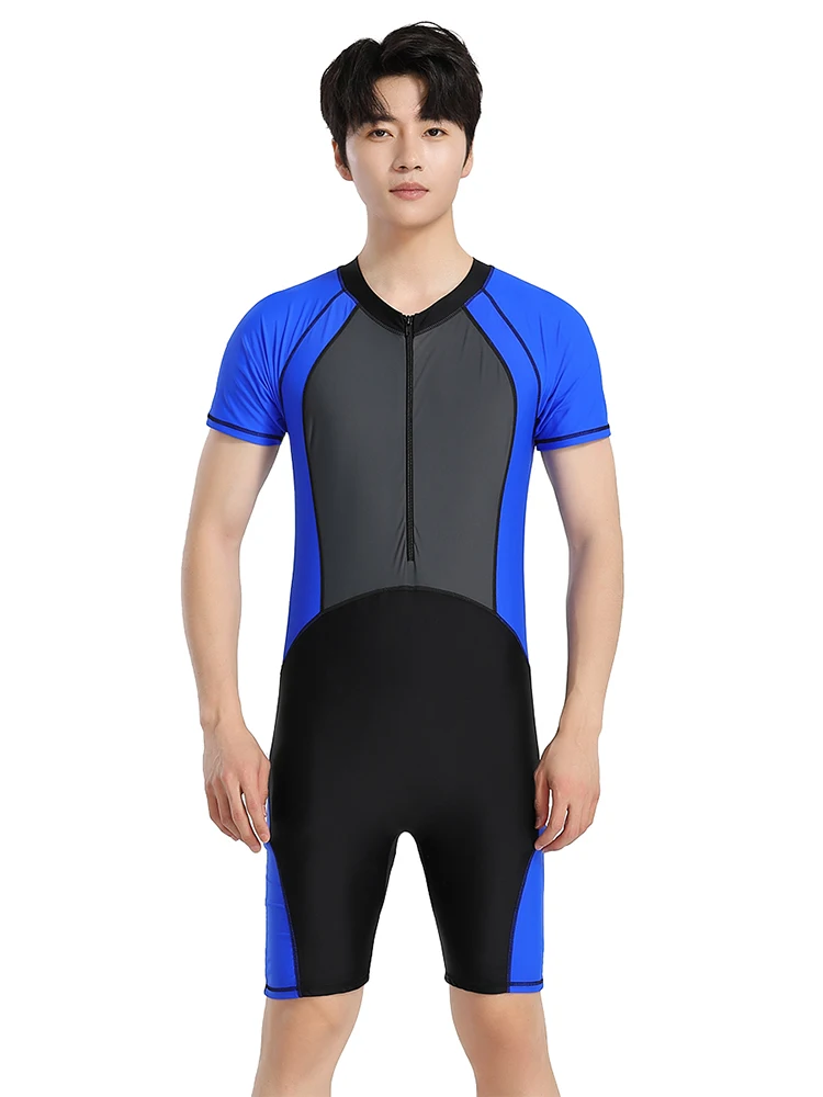 Trisass 2024 New Arrival Professional Men One Piece Swimsuit Sportswear Short Sleeve Fifth Pants Surf Suit Zipper Bathing Suit