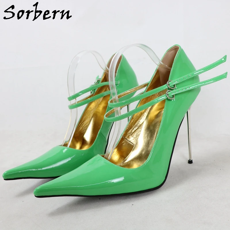 

Sorbern Green Shiny Mary Jane Pump Shoes Women Steel High Heel 14Cm Pointed Toe Club Footwear Custom 12Cm 16Cm 18Cm