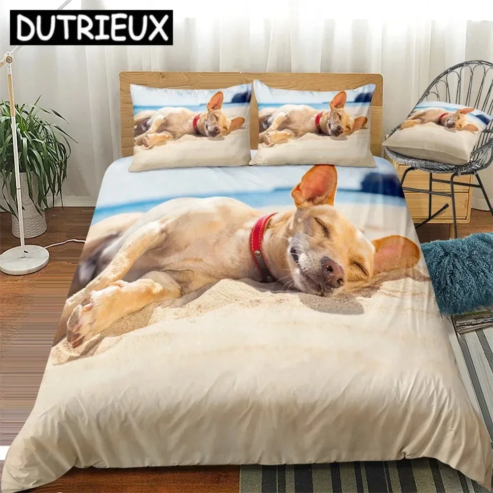 

Cute Dog Duvet Cover Set Kids Puppy Bedding Set Beach Home Textile Cartoon Animal Quilt Cover Set Boys Drop Ship