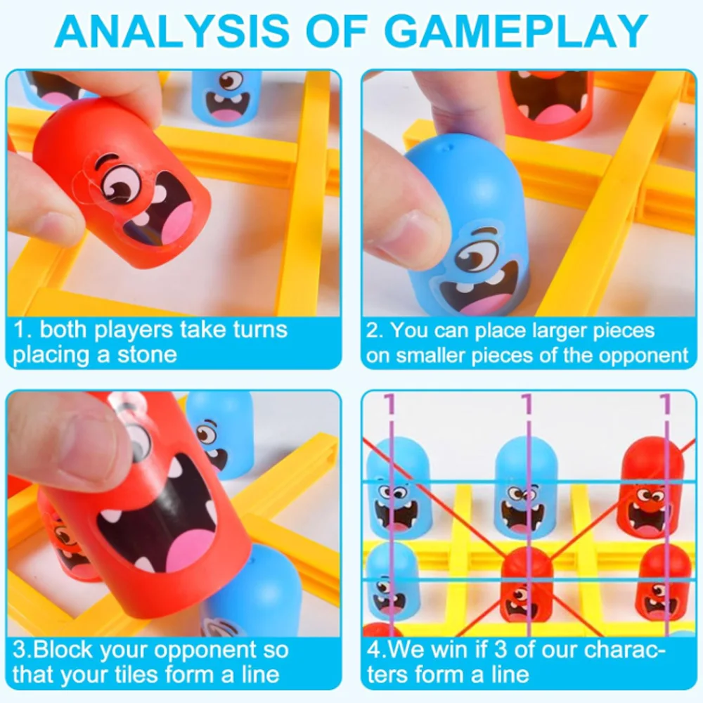 لعبة لوحة Tic-Tac-Toe - لعبة لوحة Gobblet باللون الأزرق والبرتقالي المفاجئة - لعبة اللوحة التفاعلية بين الوالدين والطفل (أكل كبير صغير) للغات