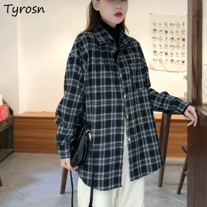 

Shirts Women Fashionable Bf Streetwear Vintage Casual Plaid Single Breasted High Quality Elegant S-3XL Femme Clothing Harajuku