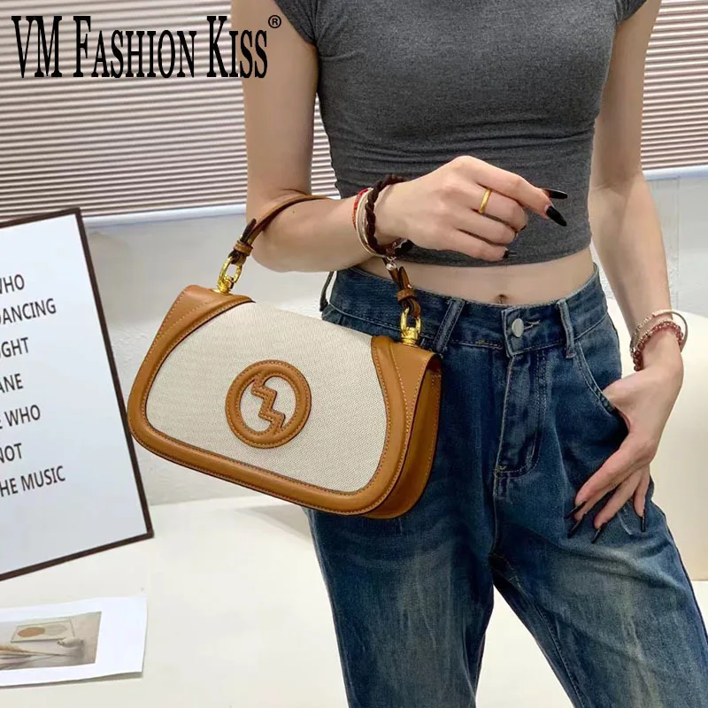 VM FASHION KISS 2024 New Women Saddle Bag Synthetic Cowhide Ladies Cover Handbags Versatile Single Shoulder Messenger Bag