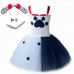 Dalmatian Dog Tutu Dress for Baby Girls White Black Spotted Animal Halloween Costume for Kids Toddler Puppy Dressing up Outfit