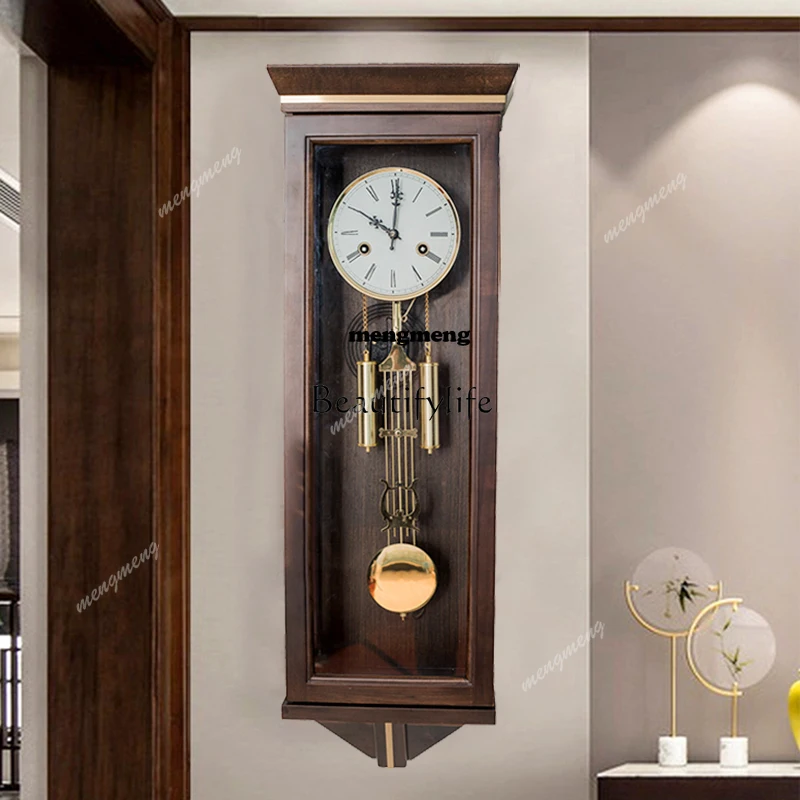 European-style living room retro light luxury solid wood timekeeping mechanical wall clock Polaris