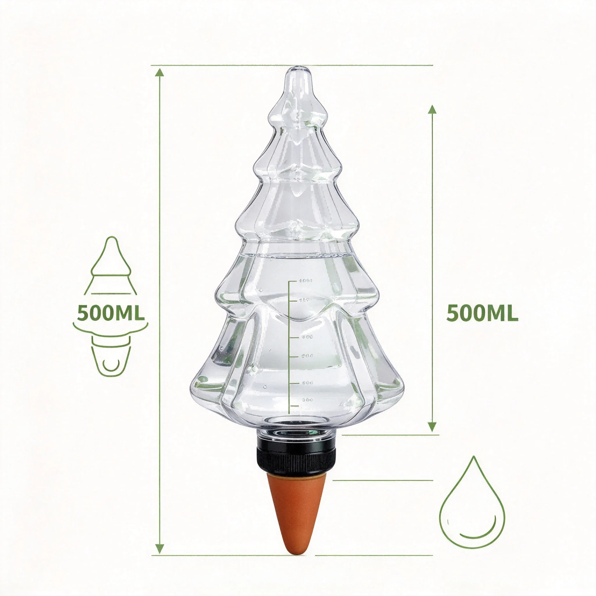 Holiday Tree Shaped Drip Irrigation Waterer 500ML Capacity for Indoor Plants Small Gardens and Desktop Greenery