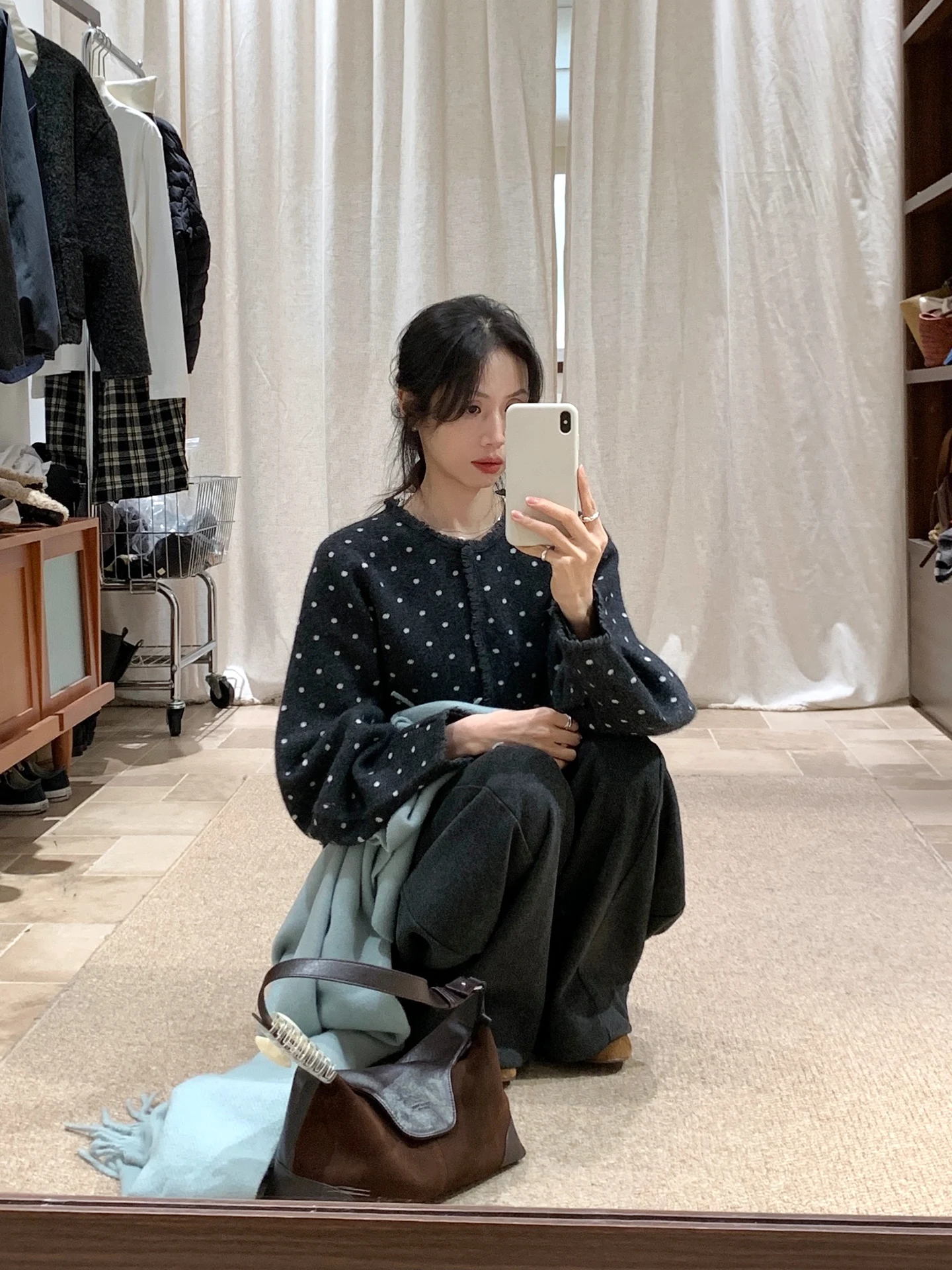 

BRIVIN Korean Sle ey Polka Dot Woolen Knitted Sweater Women Loose Fit Autumn Winter New Gentle Simple Slimming Top